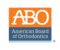 The image displays a logo with the text  ABO  prominently featured at the top, followed by the letters  ABC  in smaller font, and below that, the acronym  American Board of Orthodontics  in capital letters. To the left of the acronym is a graphic resembling a stylized letter  A  with a blue background and an orange border. The logo has a color scheme consisting of shades of red, white, blue, and orange.